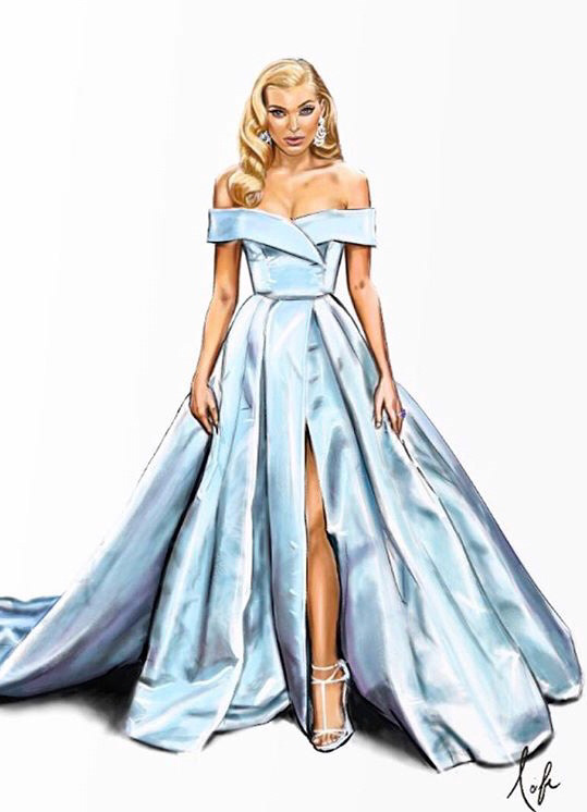 Elsa Hosk Cannes film festival blue gown blonde victoria secret angel model beauty Drawing  art ILLUSTRATION  Fashion  fashion art fashion drawing Illustrator dubai Freelance