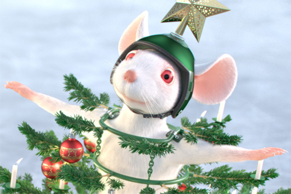 3D CGI Computer graphics mouse animal Fur Christmas fir Tree  baubles needles ice winter snow