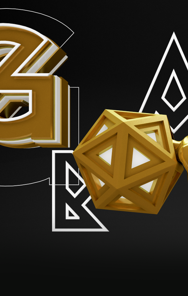 cinema 4d vray gravity Liquid polygon tetrahedron Triangles gold floating levitation Space  darkness