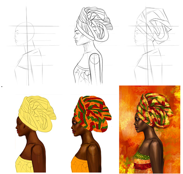Beautiful ethnic African woman drawing
