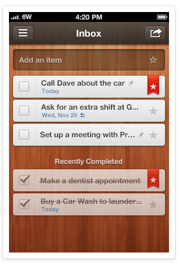 task todo star iphone ios mobil UI ux Interface wood ribbon paper checkmark note