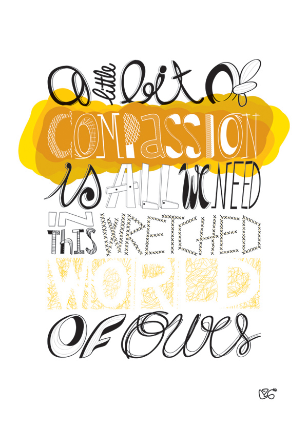 black yellow letters quote Compasión  lettering english