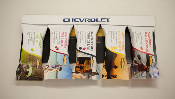 Cars Promotional snack granola bar chevrolet colour color colour swatch Food  sample Experience