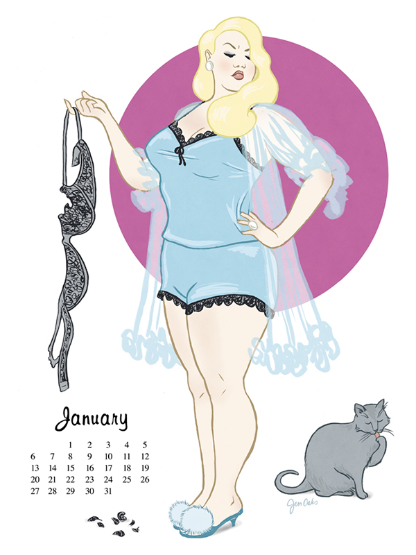 calendar pinup pin up women chubby fat bbw Plus size sexy illustrated paper...