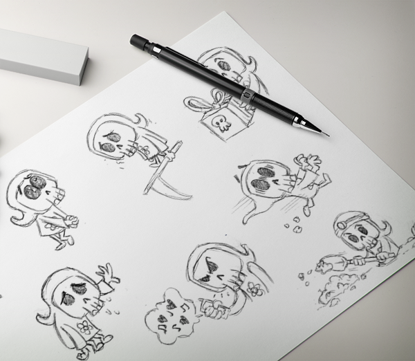 Cartooon grim reaper cute chibi kawaii stickers sticker set Expression line viber mobile messaging