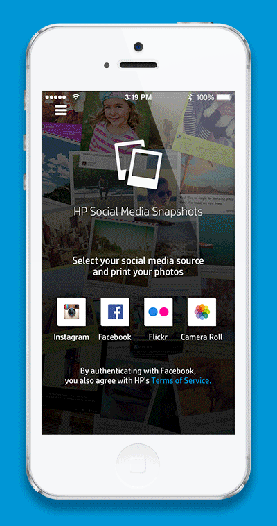 hp social media snapshots instagram facebook flickr print 4x5 paper photo app application