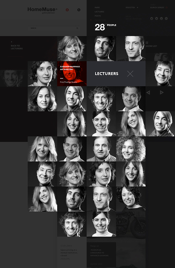 muse gallery Web design cube grid black White red art museum