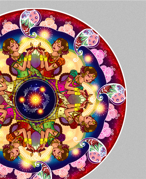 publika Hindu indian deepavali Diwali kolam rangoli Mandala Lotus peacock Lamp