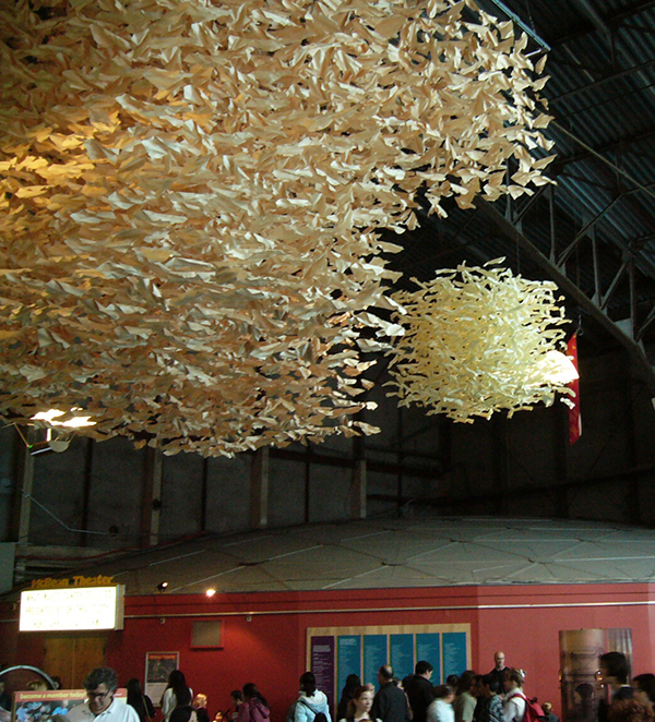 paper  sculpture  installation  hanging  wire  swarm  suspension