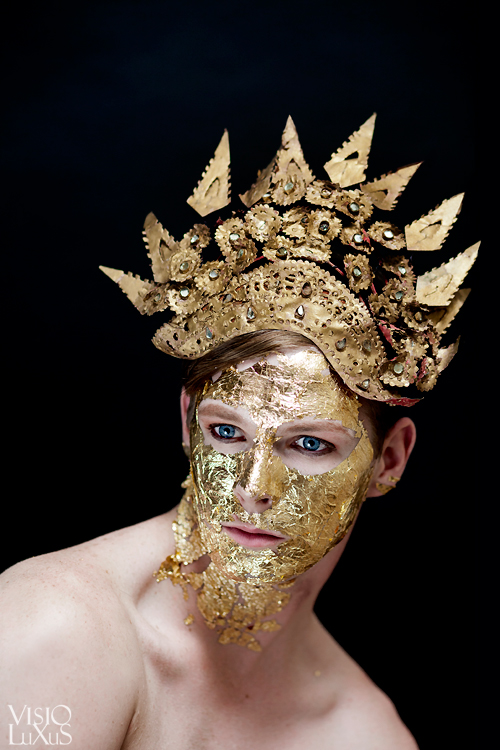 gold mask mythology male model face paint gold makeup