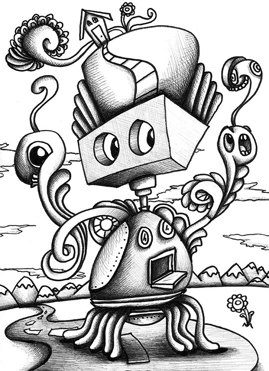 graphic ILLUSTRATION  whimsical design illusion pen and ink sketchbook Drawing  linework