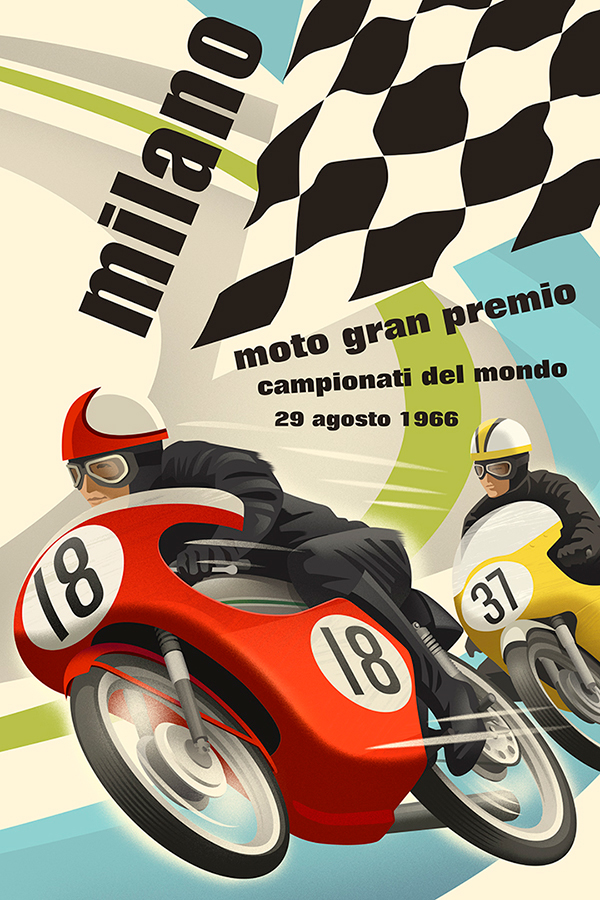 Michael Crampton Racing Car automotive   Retro vintage poster italian poster motorcycle San Remo 40's poster art deco 30's poster Cars Travel