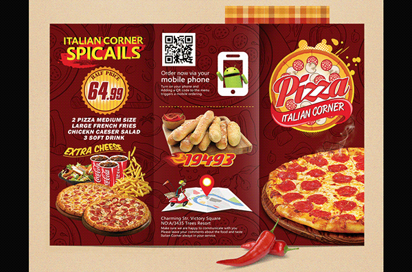 Pizza Menu Tri-fold Brochure Design