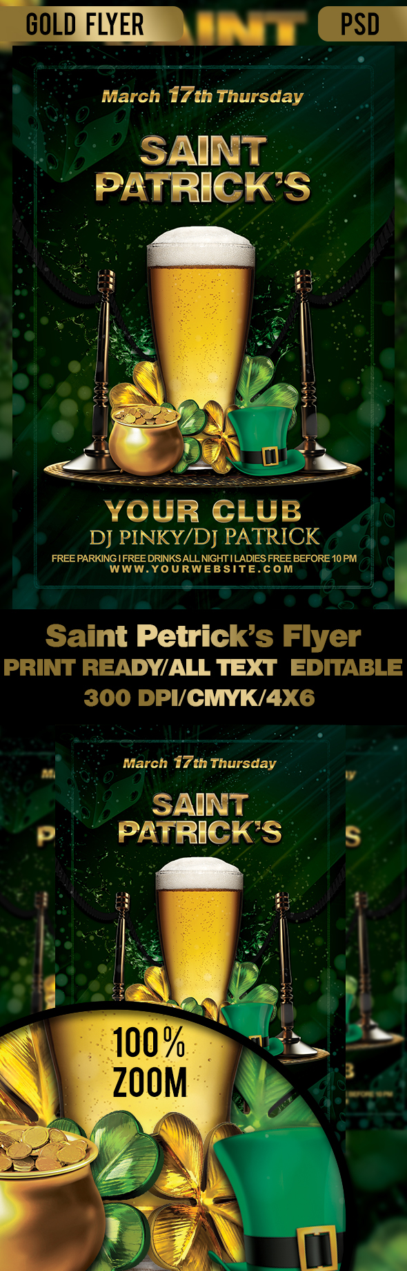 bar beer clover festival flyer gold irish lucky patricks st st. patrick's St Patricks flyer