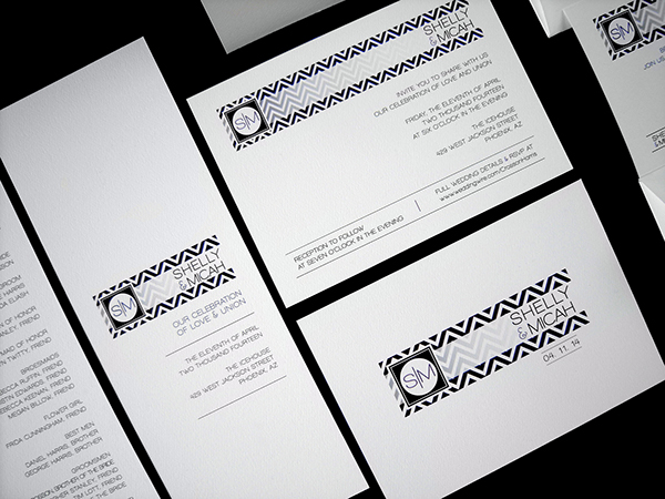 modern wedding black & white chevron pattern wedding invitation wedding program
