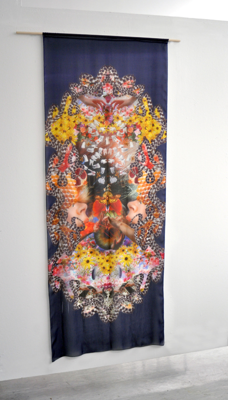 textile muslin art collage print symbols symbolism Flowers floral color hair textile print fabric digital Digital Collage