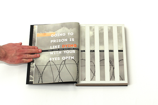 print type design graphic book FMP prisons prison illegality stefen clark book design book making edit photoshop Illustrator