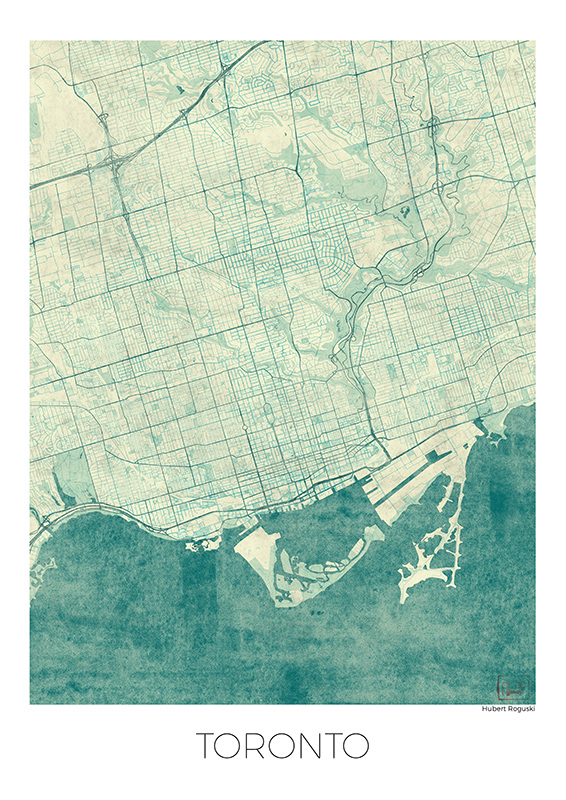 Toronto city map art vintage poster blue Canada