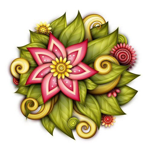 vector 3D greeting card realistic doodle ornament Volume flower floral pattern