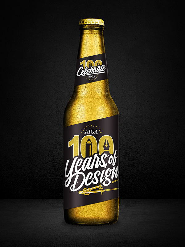 bottle beer aiga design graphic type letters celebrate gold fancy