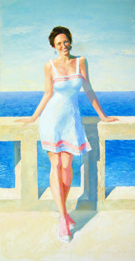 paining oil on canvas portrait Sun beatch at the coast Coast sea sunny sea joy happiness smile happy smile joyful Private Collection