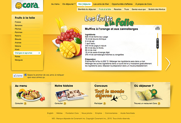 cora breakfast Food  dejeuner nourriture yellow jaune Website site Montreal