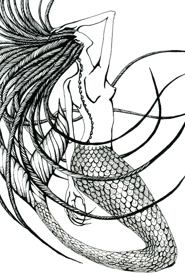 flood mermaid nixie water nymph undine siren naiad Tree  head flower hair squama   fish reflection fin