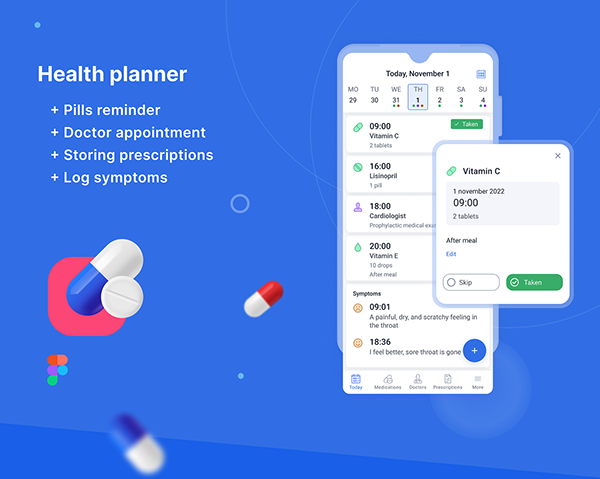 Health planner and pills tracker :: UI UX design
