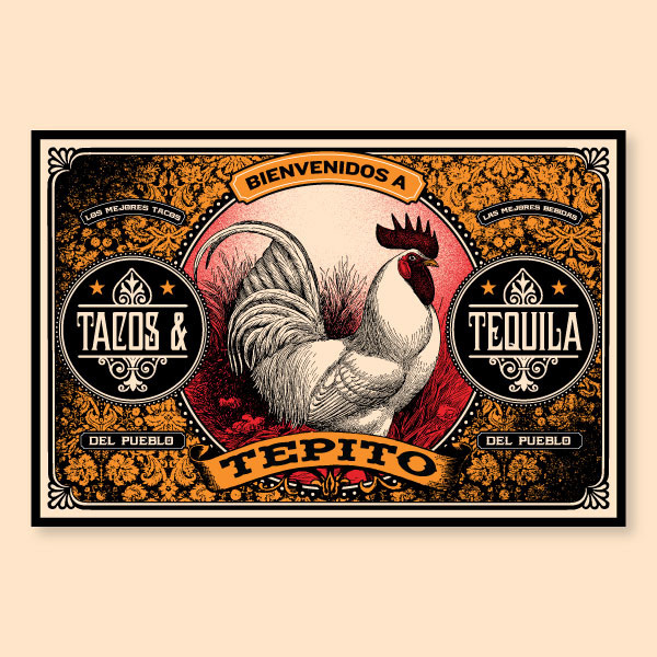Tacos Tequila Tex Mex burritos salsa mexico posada lucha Rooster sauce catrina calavera bar drinks
