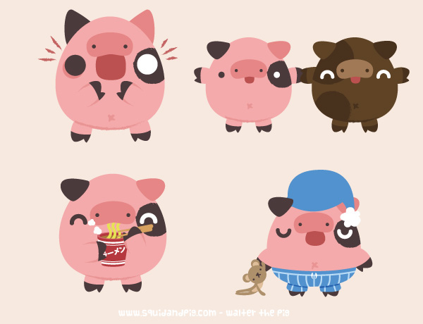 walter the pig instasize stickers instagram app squid&pig cute kawaii chibi pig