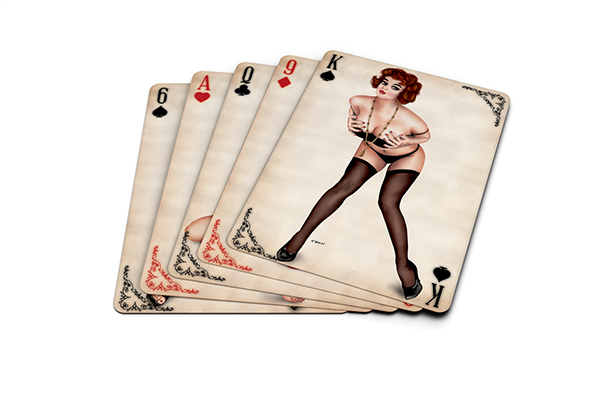 Naked afro women playing cards.
