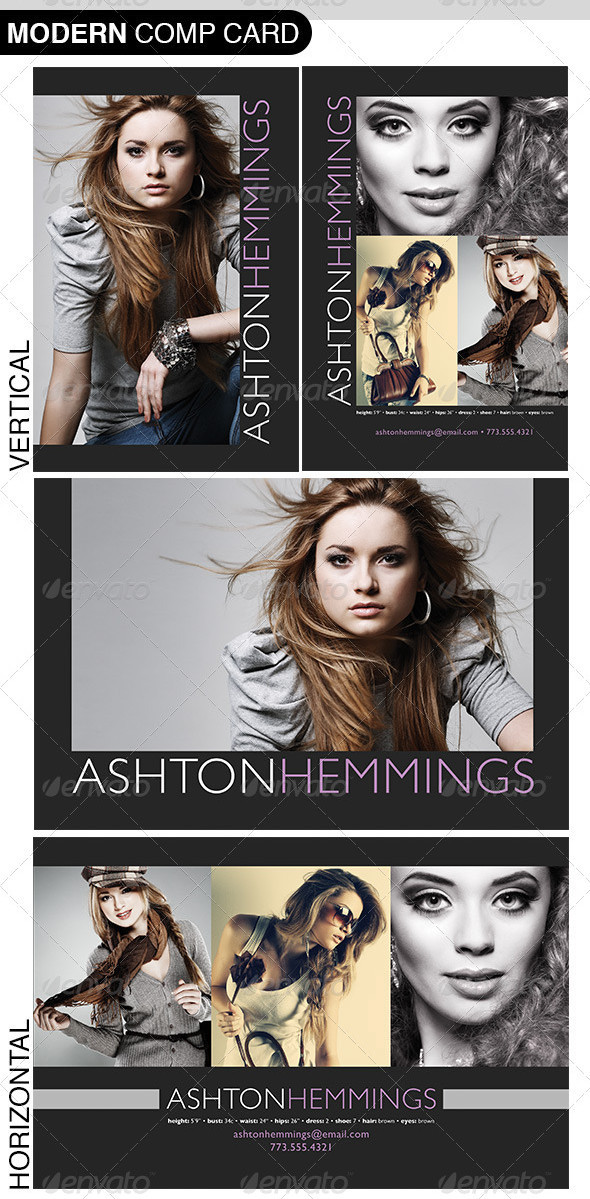 modeling template psd Classic compcard headshot model actor actress comp card