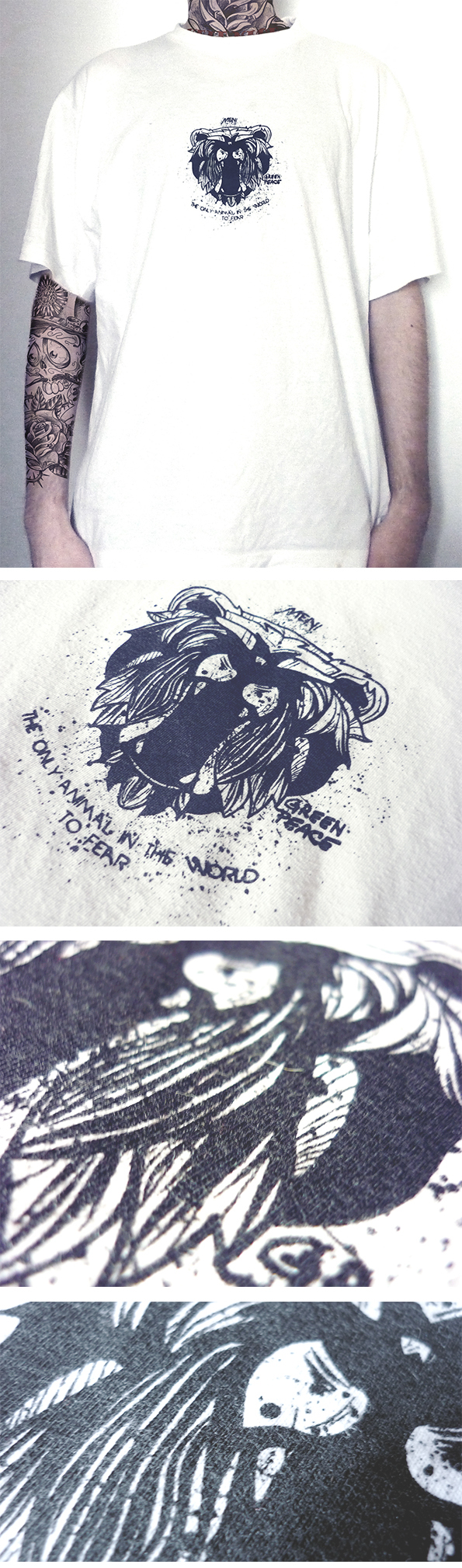 SILK print t-shirt textile bag black ink olehula animal tiger men Greenpeace Portugal photo hand
