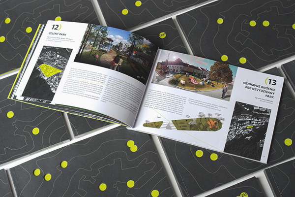 Urban intervention book brochure Layout banner Exhibition  city grey lime green architect flyer Invitation map trencin