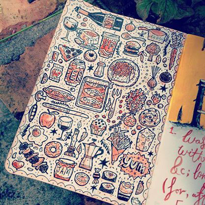 doodles sketchbooks drawn sketched pencil buildings people animals birds lettering type markers Fun Patterns tourism