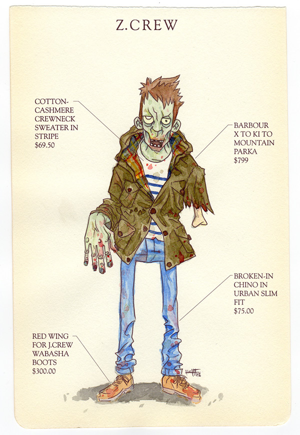zombie  undead watercolor men's fashion art
