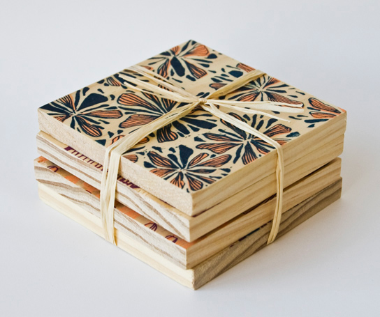 pattern Nature color wood Coasters screen print