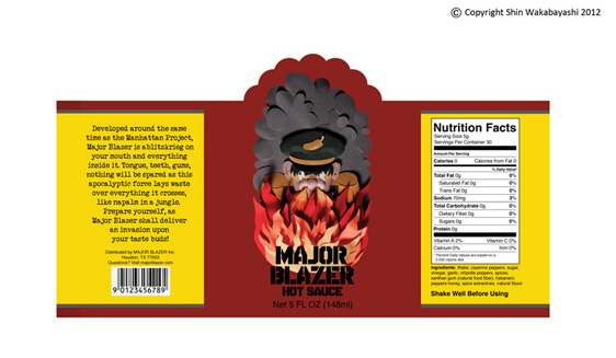 packaging illustration hot sauce label hot sauce major blazer army color fire