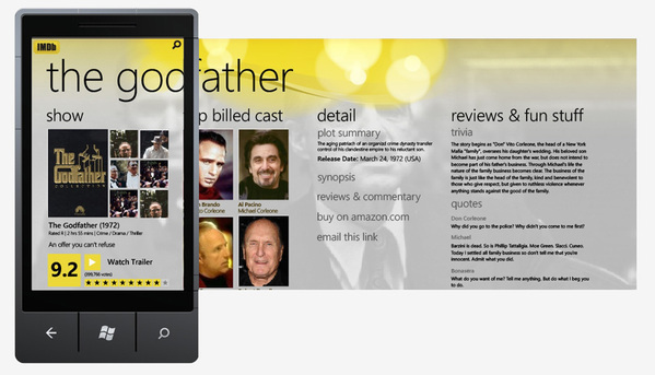 windows phone 7 mobile phone imdb Phone Application Microsoft Phone Identitymine panorama Mobile Application Internet movie database Metro Interface metro Movies mobile Windows Phone 7 IMDb imdb app Imdb Phone app IMDb visual design IMDb Phone iphone windows phone IMDb Marketplace IMDb Panorama