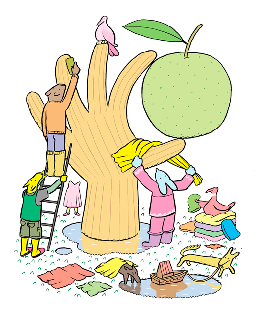 apple cleaning wattercolour animals childrens illustration childrens books bath hand Tree  colective work