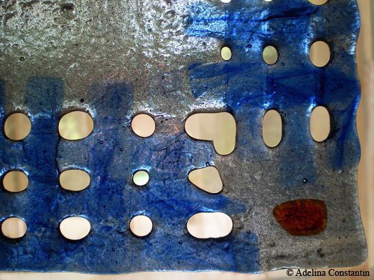 decorativ platou glass Sticla art fusion abstract blue panou panel colour colorful
