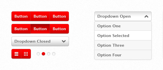 UI ux user interface buttons drop down arrow checkbox radio button red grey gradient White clean Pixel Perfect
