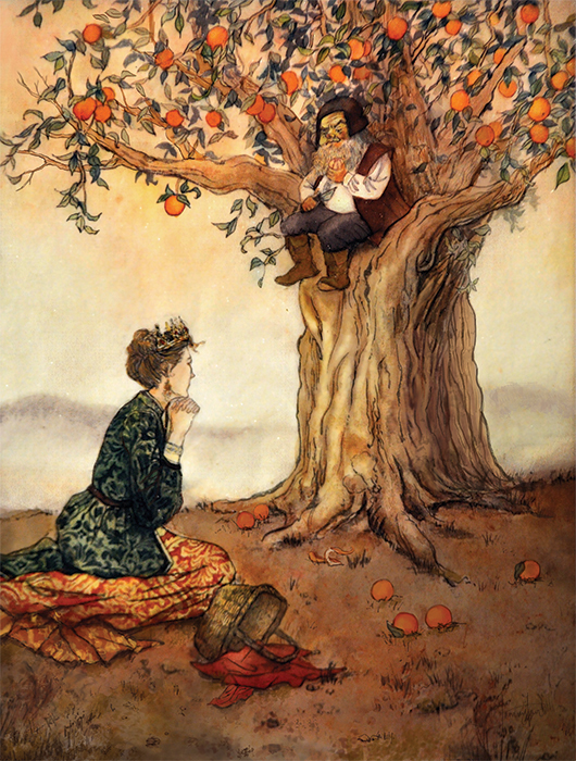 watercolor French folk tale fairy tale dwarf queen ink