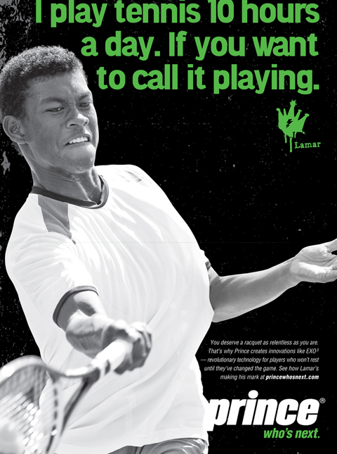 prince design sports print magazine photo grit green black & white tennis protrait type