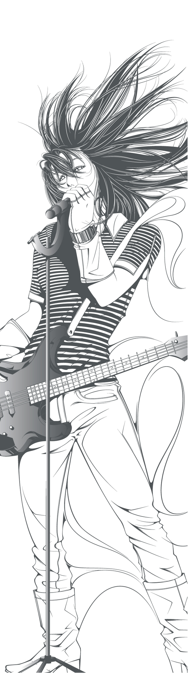 Man-Tsun black & white rock & roll band guitar bass drum vocal Window Display shop Hong Kong airport vector art manga Illustrator speaker sticker