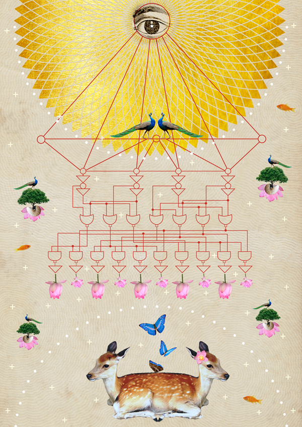 color India poster collage vintage birds animal Patterns Umbrella fish eye Flowers dream brain Beautiful