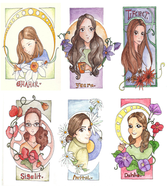 anime watercolor bookmarks Flowers sarah etz friends art nouveau