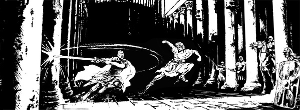 Romans film noir black & white comic storyboard concept art ink digital Cintiq