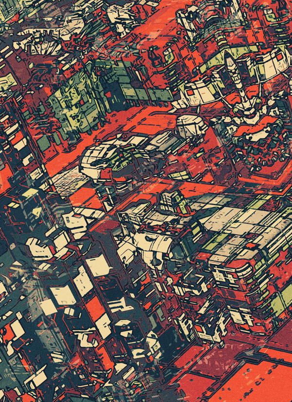 city pattern color colour shapes abstract construct deconstruct SF Comix manga