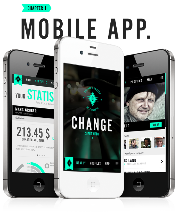 mobile app support donation social system homeless help change hamburg germany iphone